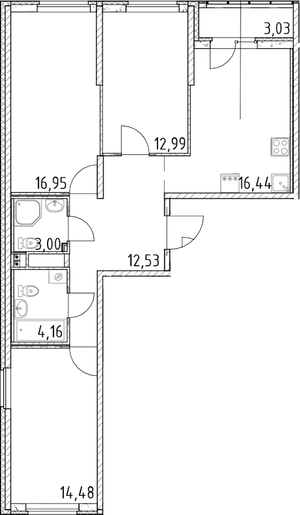 3-комнатная квартира 80.55 м², 7/23 эт., ЖК «Город Первых»
